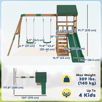 Wood Swing Set With Slide, 2 Swings, Rock Wall, Covered Deck Gym Sets & Swings at Gallery Canada