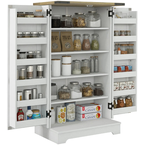 Farmhouse Kitchen Pantry Cabinet, Adjustable Shelves, White Cream