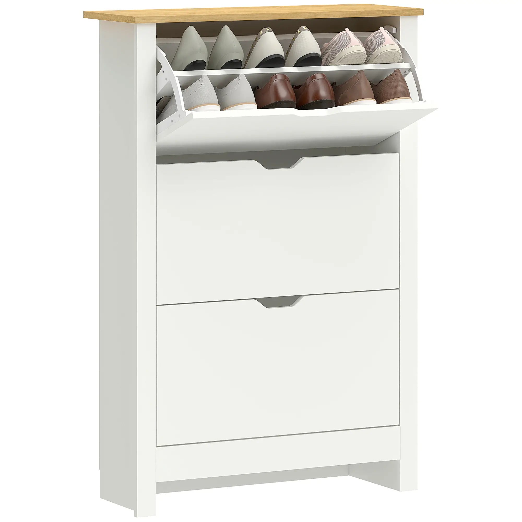 Shoe Storage Cabinet, 3 Flip Drawers, Adjustable Shelves, 9-18 Pairs, White Shoe Storage Cabinets & Racks at Gallery Canada