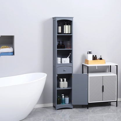 Tall Bathroom Storage Cabinet, 3-Tier Shelves with Drawer, Door, Grey Bathroom Cabinets at Gallery Canada