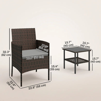 3 Piece Wicker Bistro Set, 2-Tier Glass Top Table, Dark Grey Patio Furniture Sets at Gallery Canada