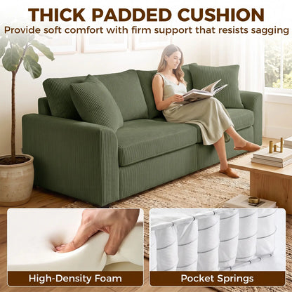 3 Seater Sofa, 83.5" Upholstered Couch, Pocket Spring, 2 Cushions, Green 3-Seater Sofas at Gallery Canada