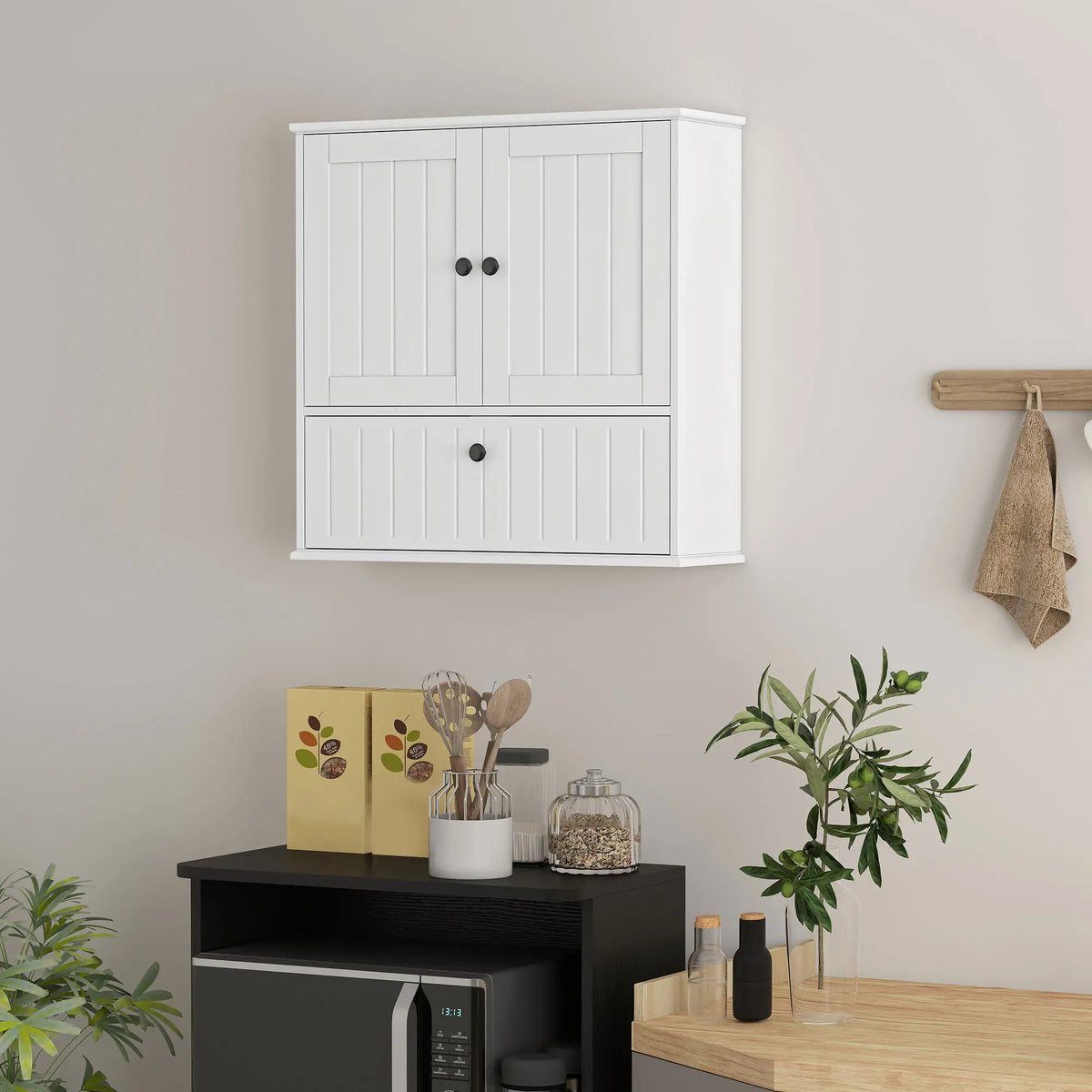 Farmhouse Medicine Cabinet, Adjustable Shelves, Flip-Down Door, White Wall Mounted Cabinets at Gallery Canada