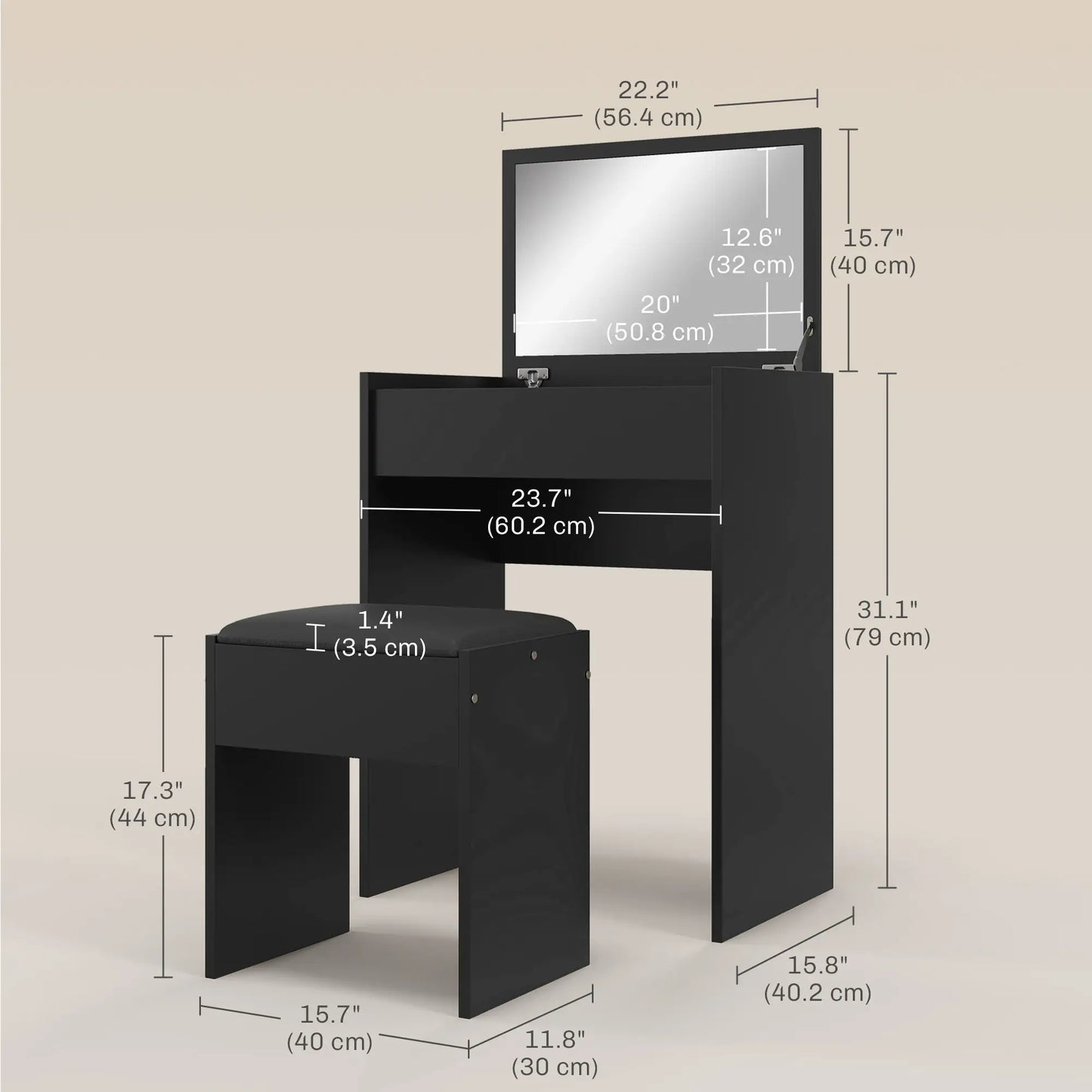 Modern Vanity Set, Makeup Table with Cushioned Stool, Flip Top Mirror, Black Dressing & Vanity Tables at Gallery Canada