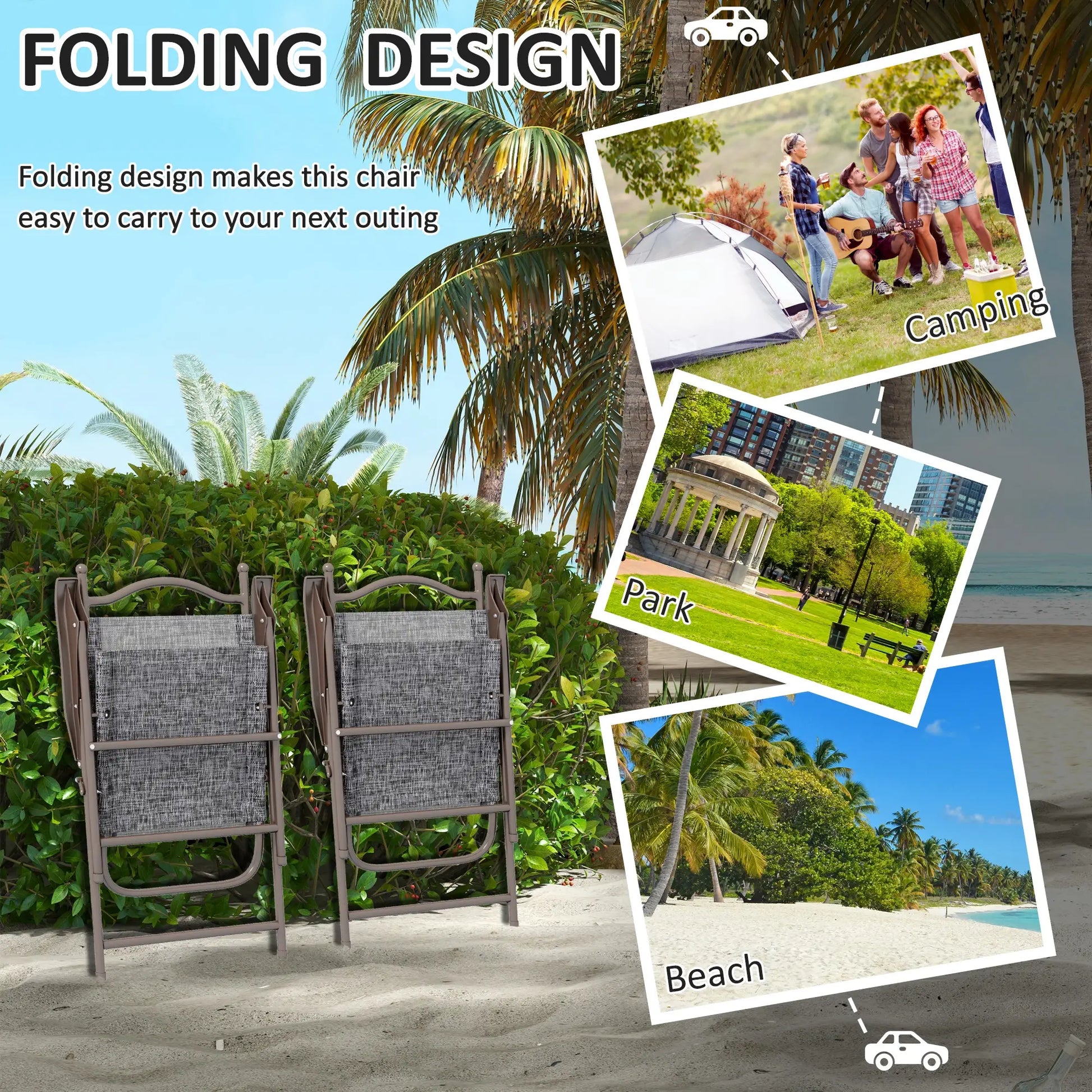 2 Folding Camping Chairs, Mesh Fabric Seat, Armrest, Lawn Sports Chairs Patio Chairs at Gallery Canada