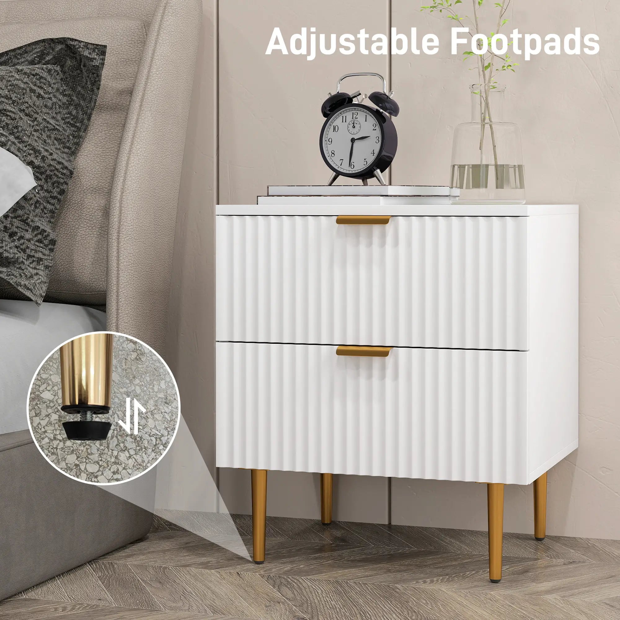 Bedside Table, Modern Nightstand with 2 Drawers, Side End Table with Metal Legs for Living Room, Bedroom, White Bedside Tables at Gallery Canada