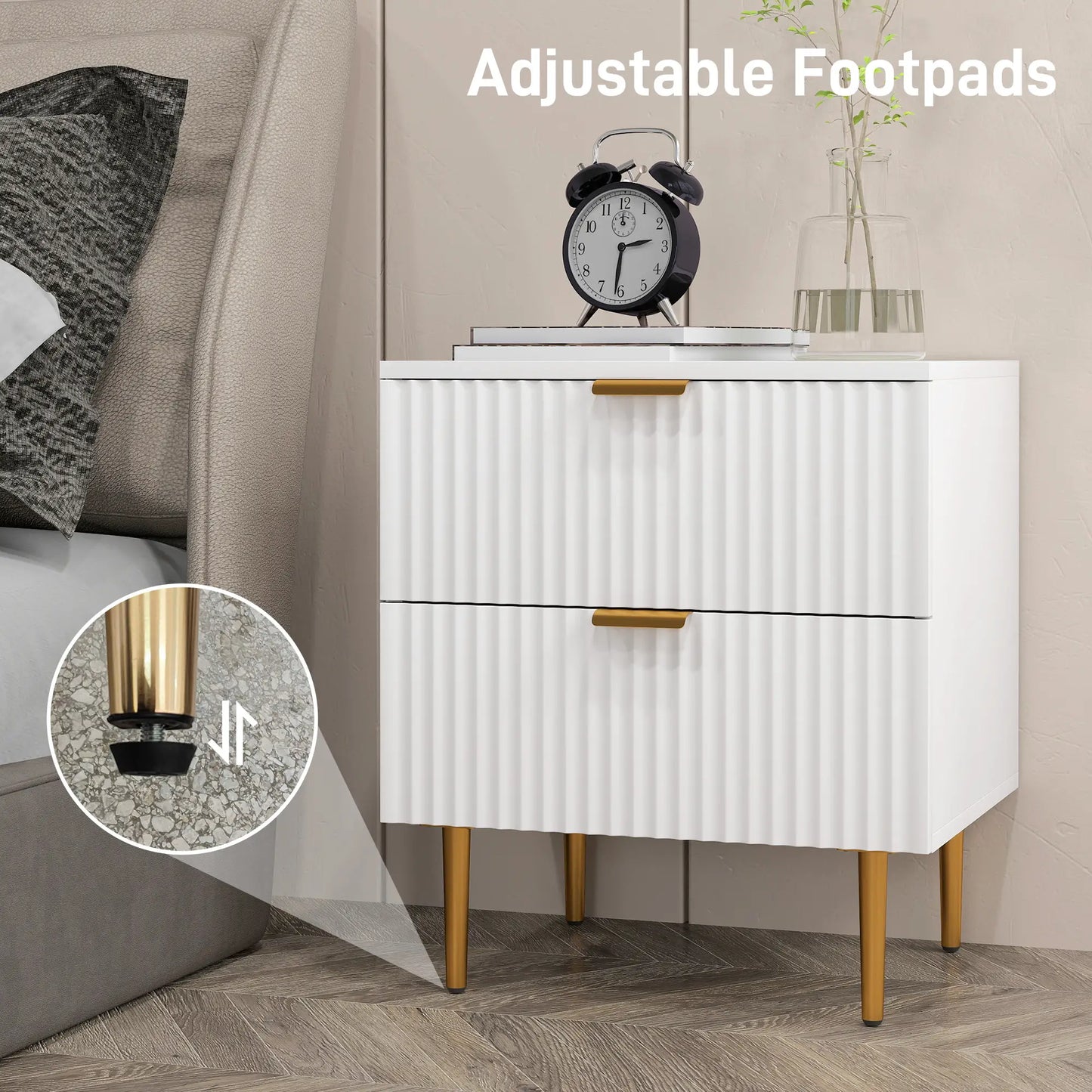 Bedside Table, Modern Nightstand with 2 Drawers, Side End Table with Metal Legs for Living Room, Bedroom, White Bedside Tables at Gallery Canada