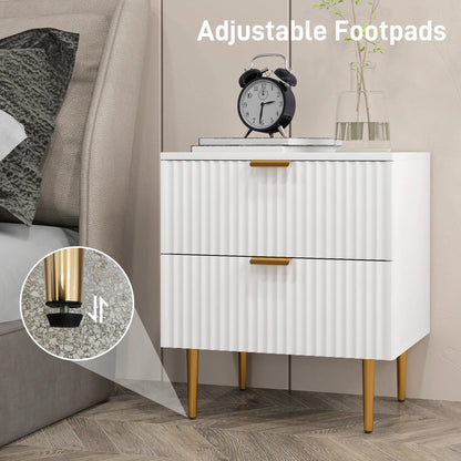 Bedside Table, Modern Nightstand with 2 Drawers, Side End Table with Metal Legs for Living Room, Bedroom, White Bedside Tables at Gallery Canada