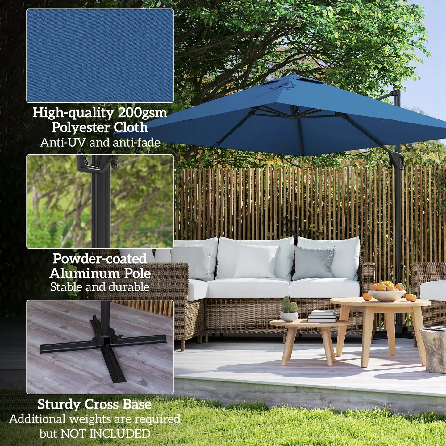 8'x8' Square Patio Hanging Offset Umbrella, Outdoor Cantilever, Navy Blue Offset Cantilever Umbrellas at Gallery Canada