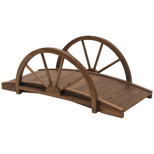 3.3ft Wooden Garden Bridge, Arc Stained Finish, Half Wheeled Railings