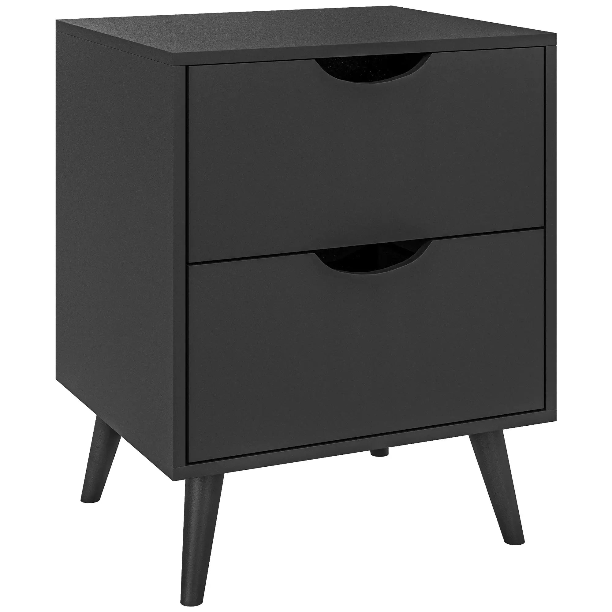 Modern Bedside Table, Nightstand with 2 Drawers, Pine Wood Legs, Black Bedside Tables at Gallery Canada