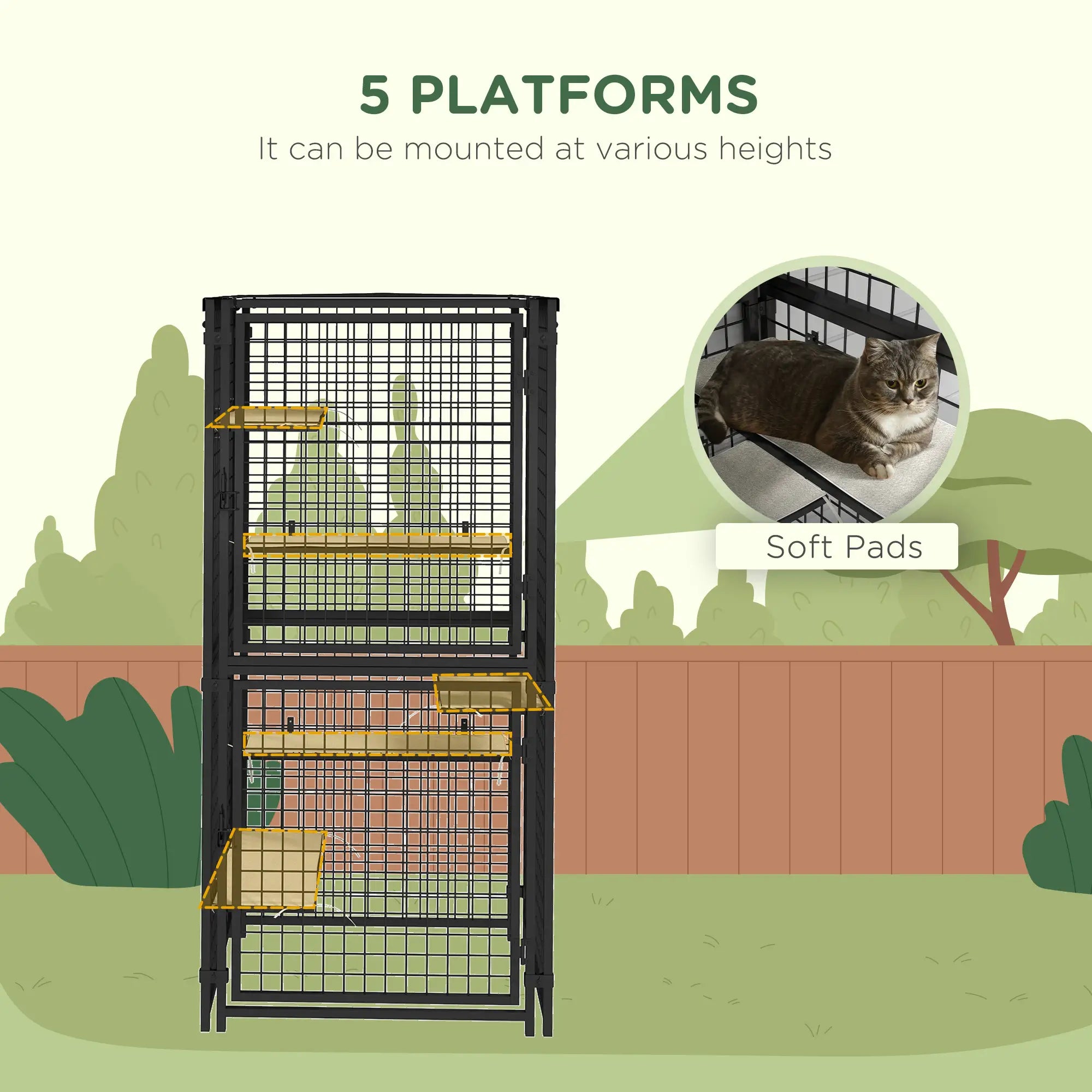 Multi-Level Cat Cage, Outdoor Catio, Steel, UV Water Resistant Cover, 5 Platforms, Soft Pads, Black Outdoor Cat Enclosures at Gallery Canada