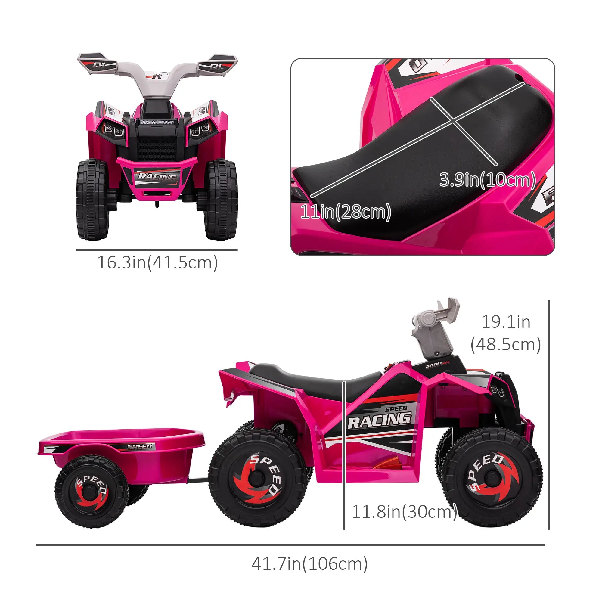 6V Electric Toy Car with Trailer, Forward Backward, Ages 18-36 Months, Pink Electric Ride On Toys at Gallery Canada