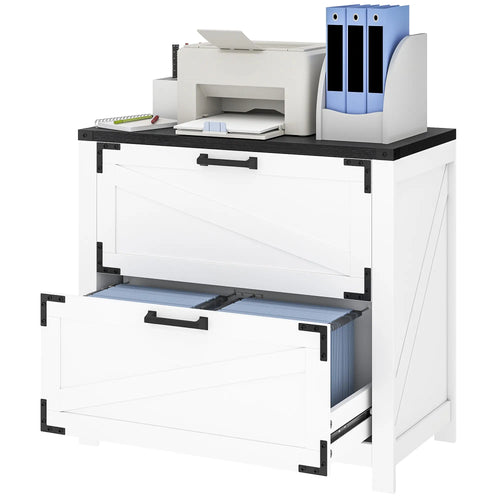2 Drawer Filing Cabinet, Farmhouse Office Storage, Adjustable Hanging Bars, Letter, A4, Legal Size, White