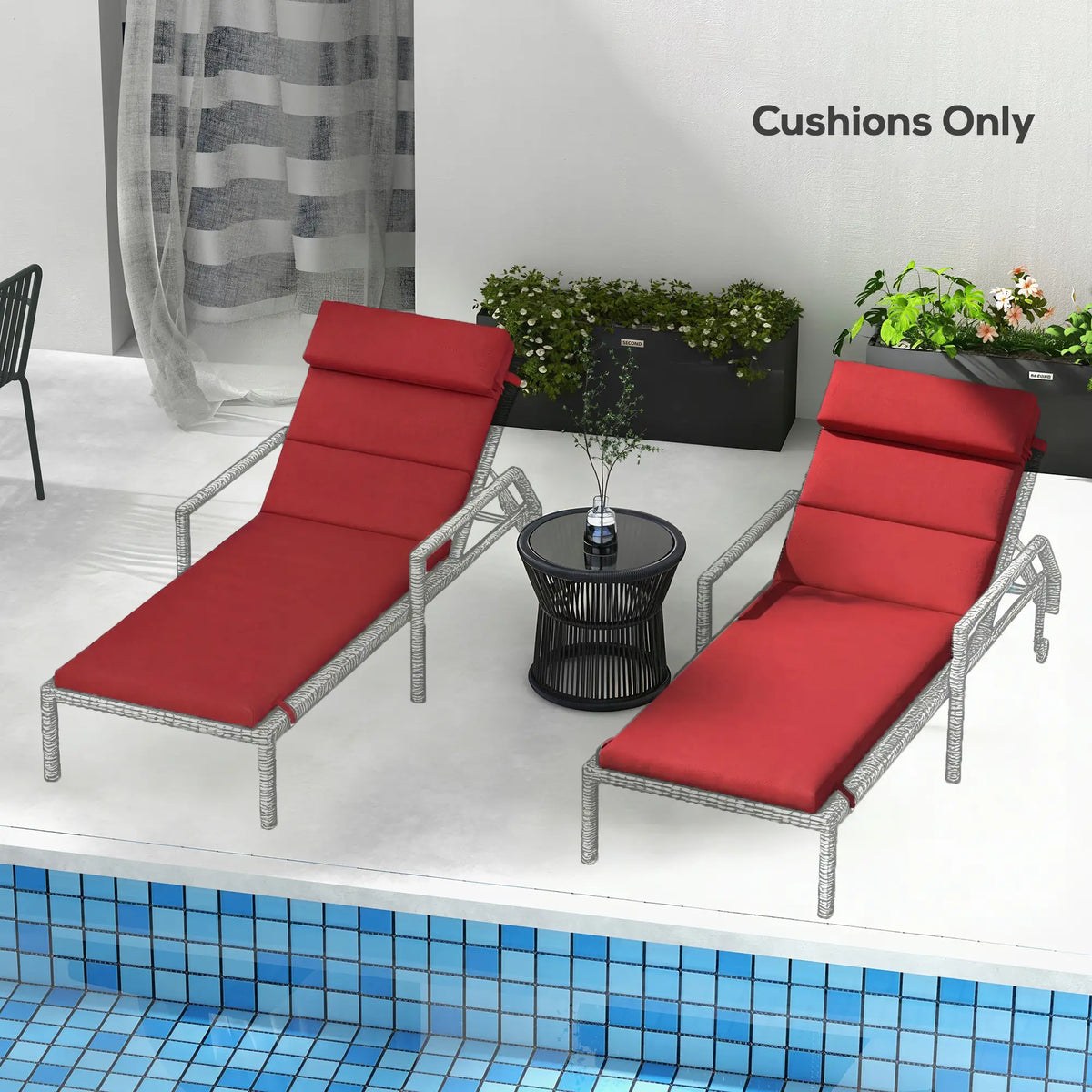 Patio Chaise Lounge Chair Cushions, Set Of 2, Wine Red Patio Chair Cushions at Gallery Canada