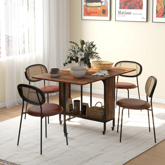 Folding Dining Table, Extendable Kitchen Table, Rustic Brown, 6 Wheels, Brown Dining Tables Rustic Brown at Gallery Canada