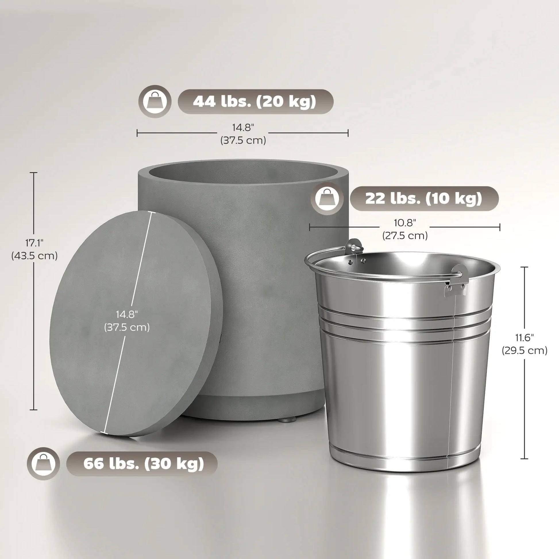 2.6 Gal Outdoor Side Table, 3-In-1 Concrete Cooler with Storage, Light Grey Side Tables at Gallery Canada