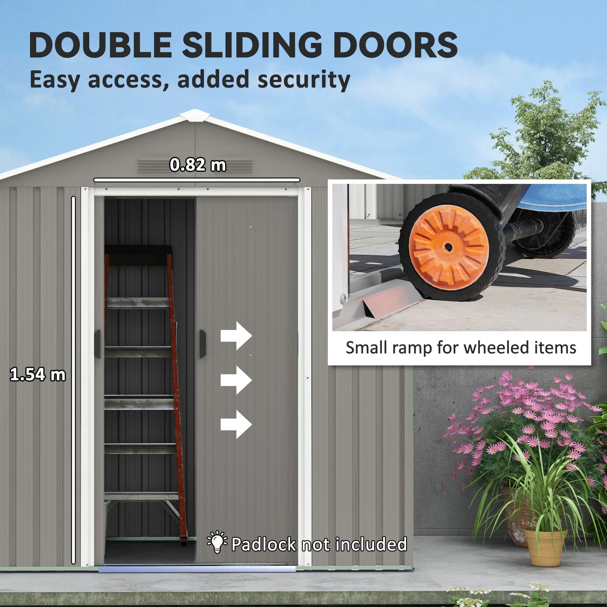 6.5x3.5ft Metal Garden Shed, Outdoor Tool Storage, Double Sliding Doors, Vents, Grey Sheds at Gallery Canada