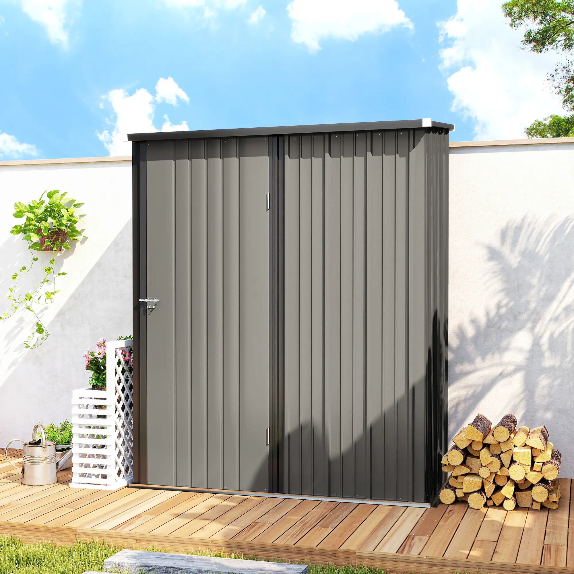 5' x 3' Steel Garden Shed, Outdoor Storage With Lockable Door, Grey Sheds at Gallery Canada