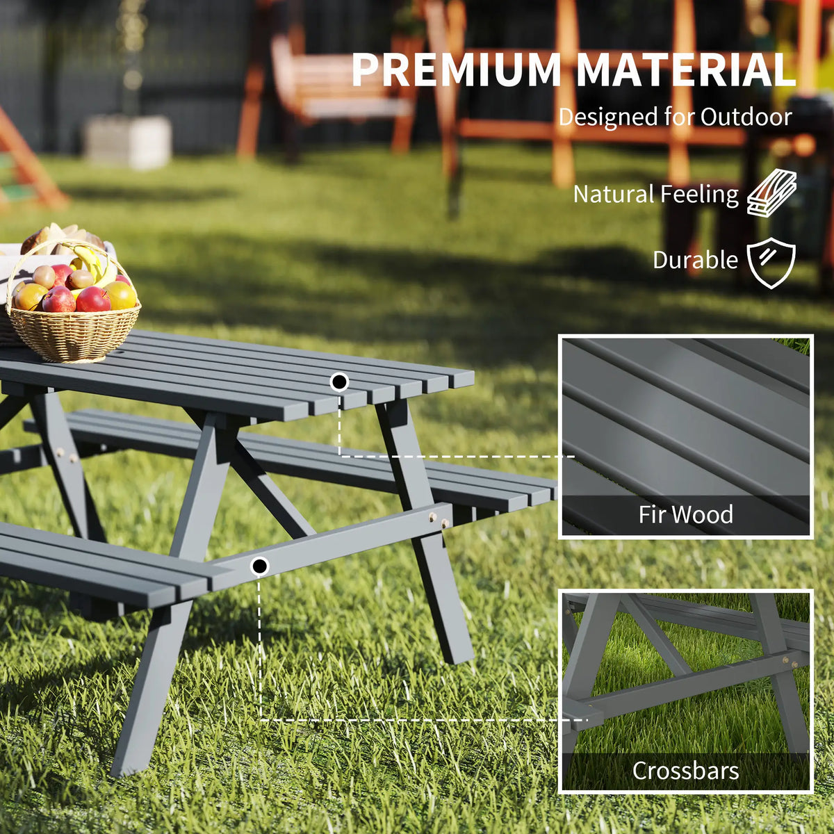 Wood Picnic Table With Umbrella Hole, Camping Table Bench Set, Grey Picnic Tables & Camping Chairs at Gallery Canada