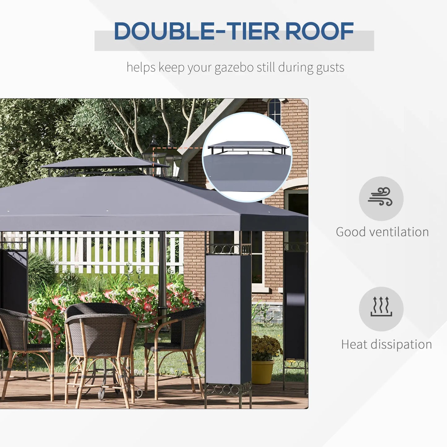 10' x 13' Grey Outdoor Gazebo, Double Roof Patio Canopy Shelter, Grey Gazebos at Gallery Canada