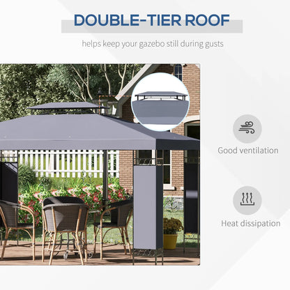 10' x 13' Grey Outdoor Gazebo, Double Roof Patio Canopy Shelter, Grey Gazebos at Gallery Canada