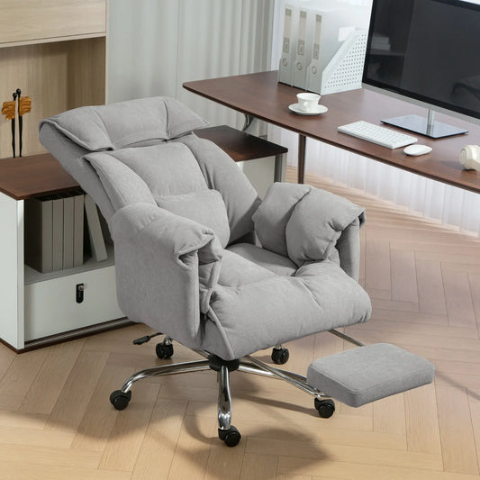High Back Office Chair, Reclining with Footrest, High Resilience Foam, Swivel Wheels, Light Grey Executive & Manager Chairs Light Grey at Gallery Canada