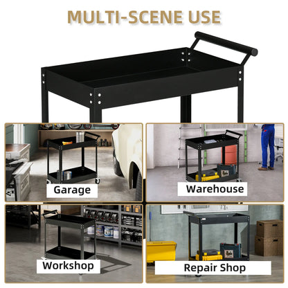 2 Tier Rolling Tool Cart, Steel Mobile Utility Cart, 330lbs, Black Tool Organizers at Gallery Canada