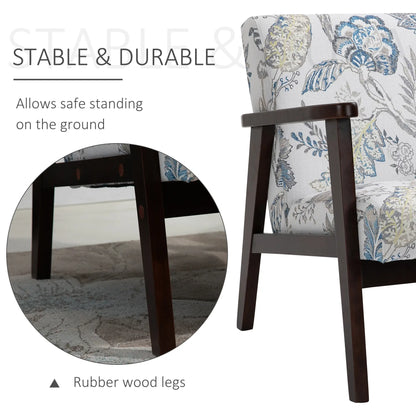 Mid-Century Modern Accent Chair, Retro Fabric Armchair, Wooden Arm, Floral Accent Chairs at Gallery Canada