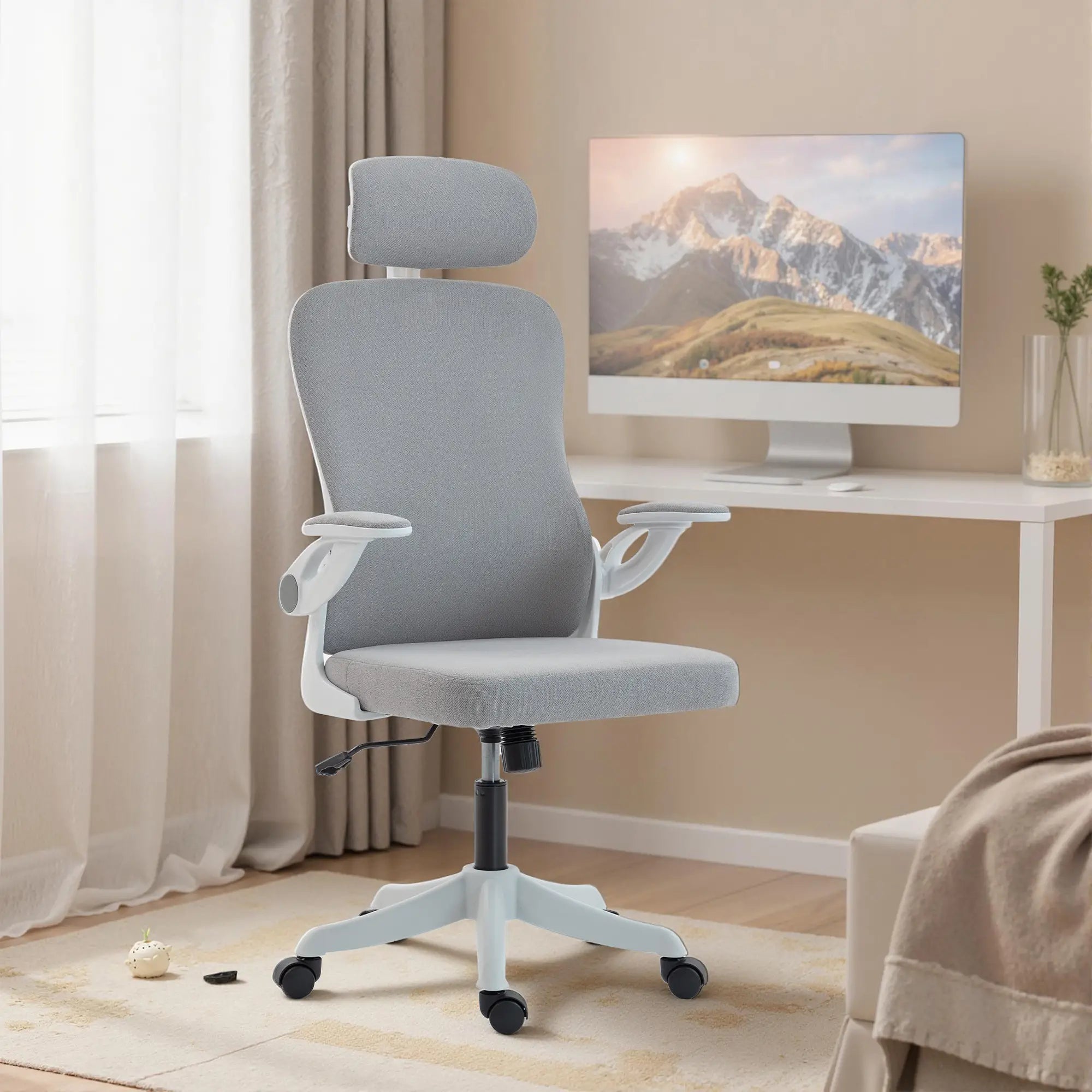 Ergonomic Office Chair, Swivel Desk Chair with Lumbar Support, Headrest, Grey Task Chairs at Gallery Canada