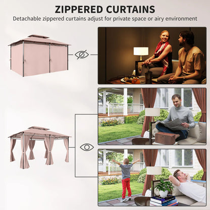 10' x 13' Patio Gazebo, Outdoor Garden Canopy with Curtains, Khaki Gazebos at Gallery Canada