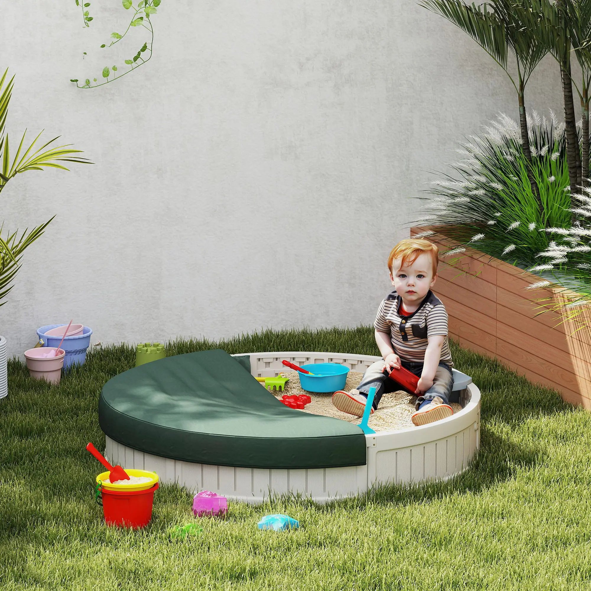 Kids Outdoor Sandbox with Cover, Waterproof Canopy, 3-12 Years, Cream White Sandboxes & Accessories at Gallery Canada