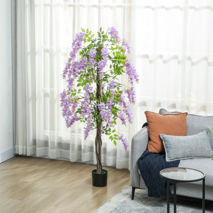 5.9FT Artificial Wisteria Tree, Natural Wood Trunk, Nursery Pot, Purple Artificial Trees at Gallery Canada