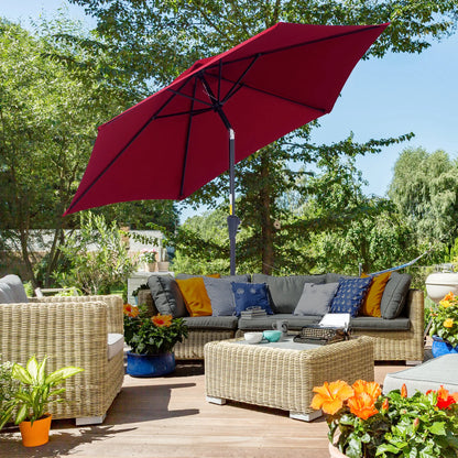 8.5FT Round Garden Parasol, 6 Ribs, Tilt Canopy with Crank Handle, Wine Red Sun Umbrellas at Gallery Canada