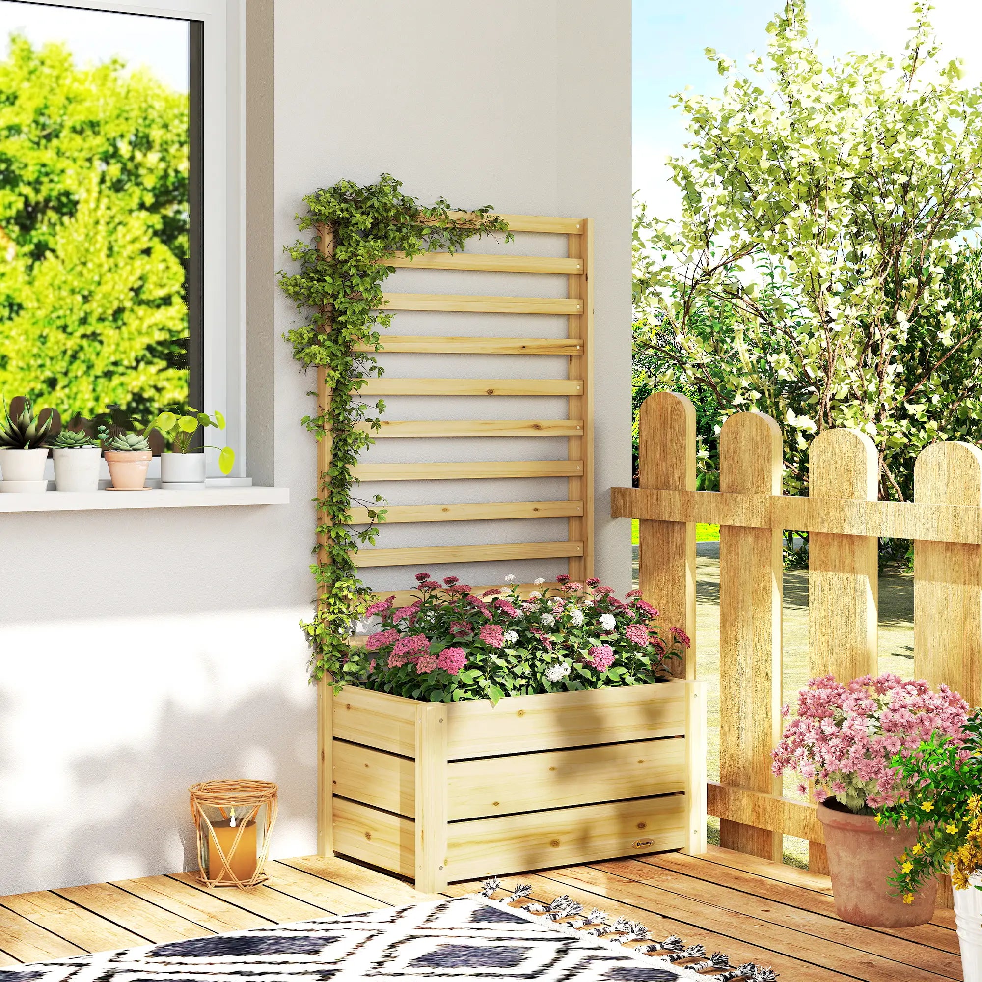 Wooden Raised Garden Bed With Trellis, Elevated Planter Box With Drainage Wooden Planter Boxes at Gallery Canada