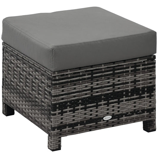 Patio Rattan Ottoman, Outdoor Wicker Footrest with Cushion, Metal Frame, Grey Patio Furniture Sets Mixed Grey, Grey at Gallery Canada