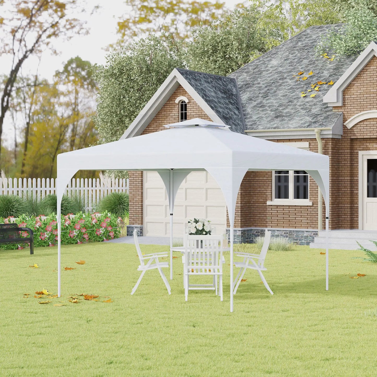 10'x10' Pop Up Canopy, Easy Set Up Party Tent, 2 Tier Vented Roof, Carrying Bag, White Pop Up Canopies at Gallery Canada