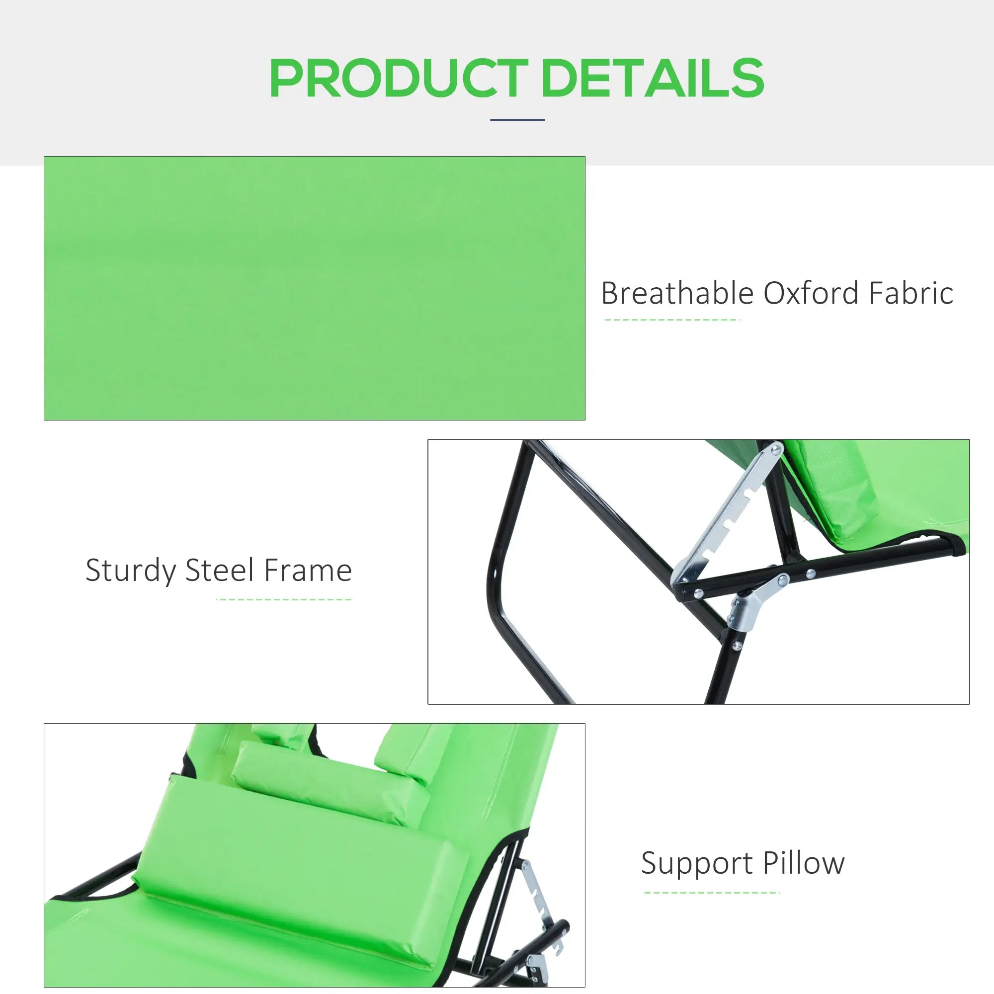 Adjustable Outdoor Lounge Chair, Folding Chaise with Face Hole, Green Lounger Chairs at Gallery Canada