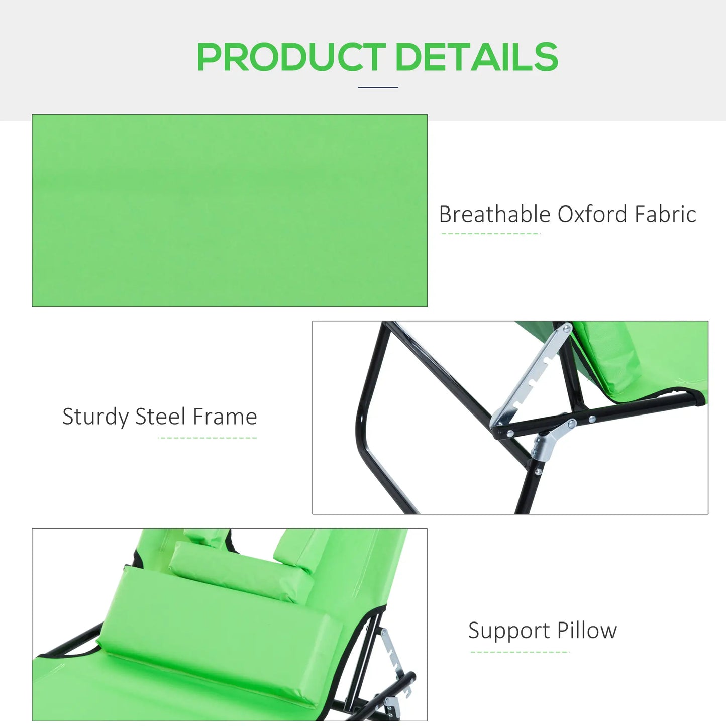Adjustable Outdoor Lounge Chair, Folding Chaise with Face Hole, Green Lounger Chairs at Gallery Canada