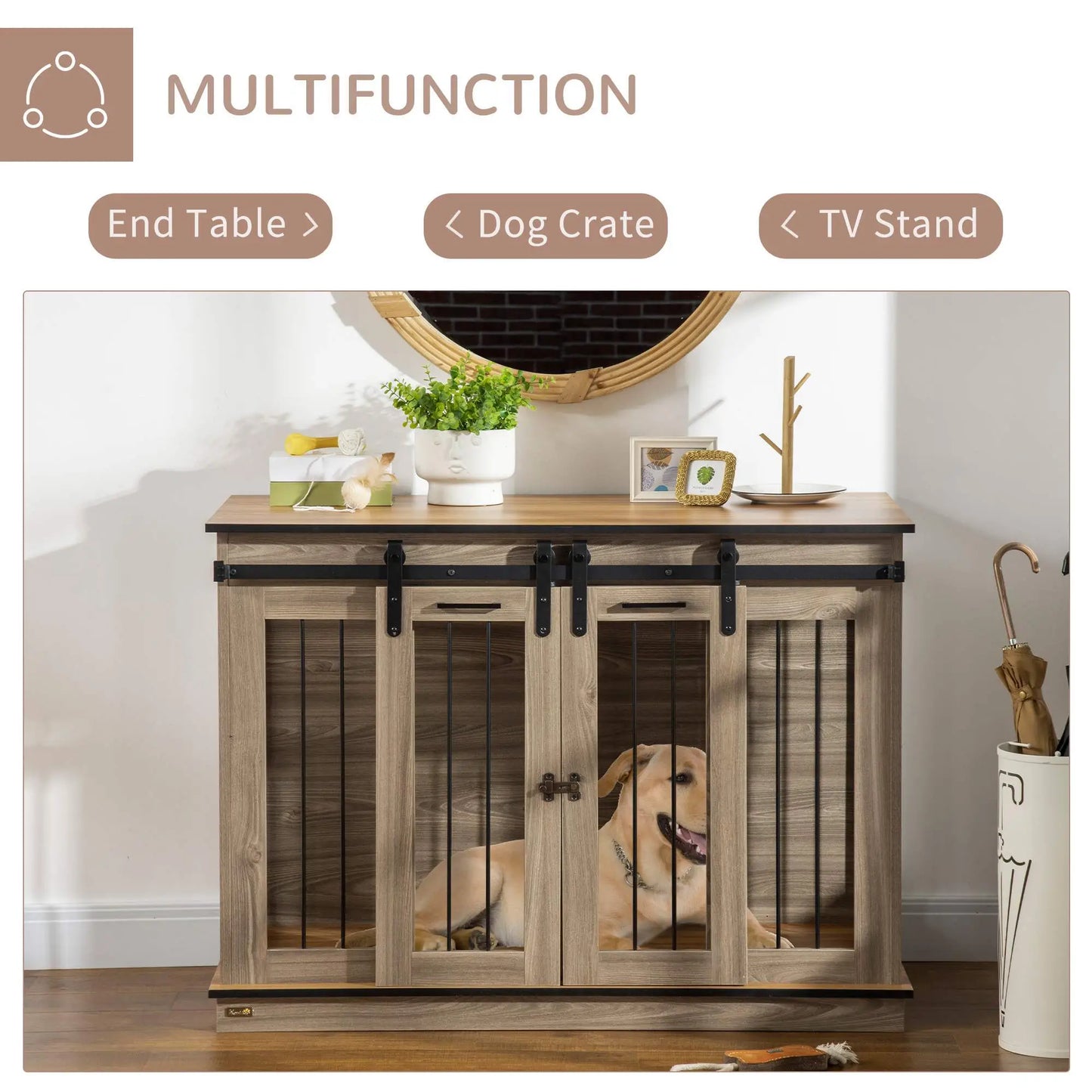 47in Wooden Dog Crate Furniture, Kennel TV Stand, Pet House Side Table, Oak Houses, Kennels & Pens at Gallery Canada
