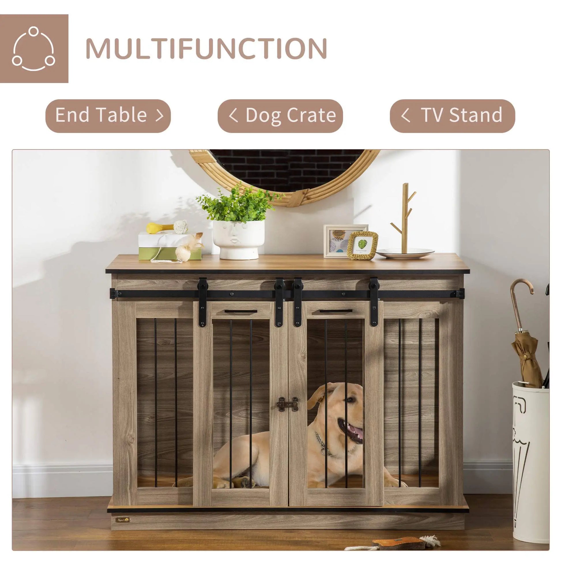 47in Wooden Dog Crate Furniture, Kennel TV Stand, Pet House Side Table, Oak Houses, Kennels & Pens at Gallery Canada