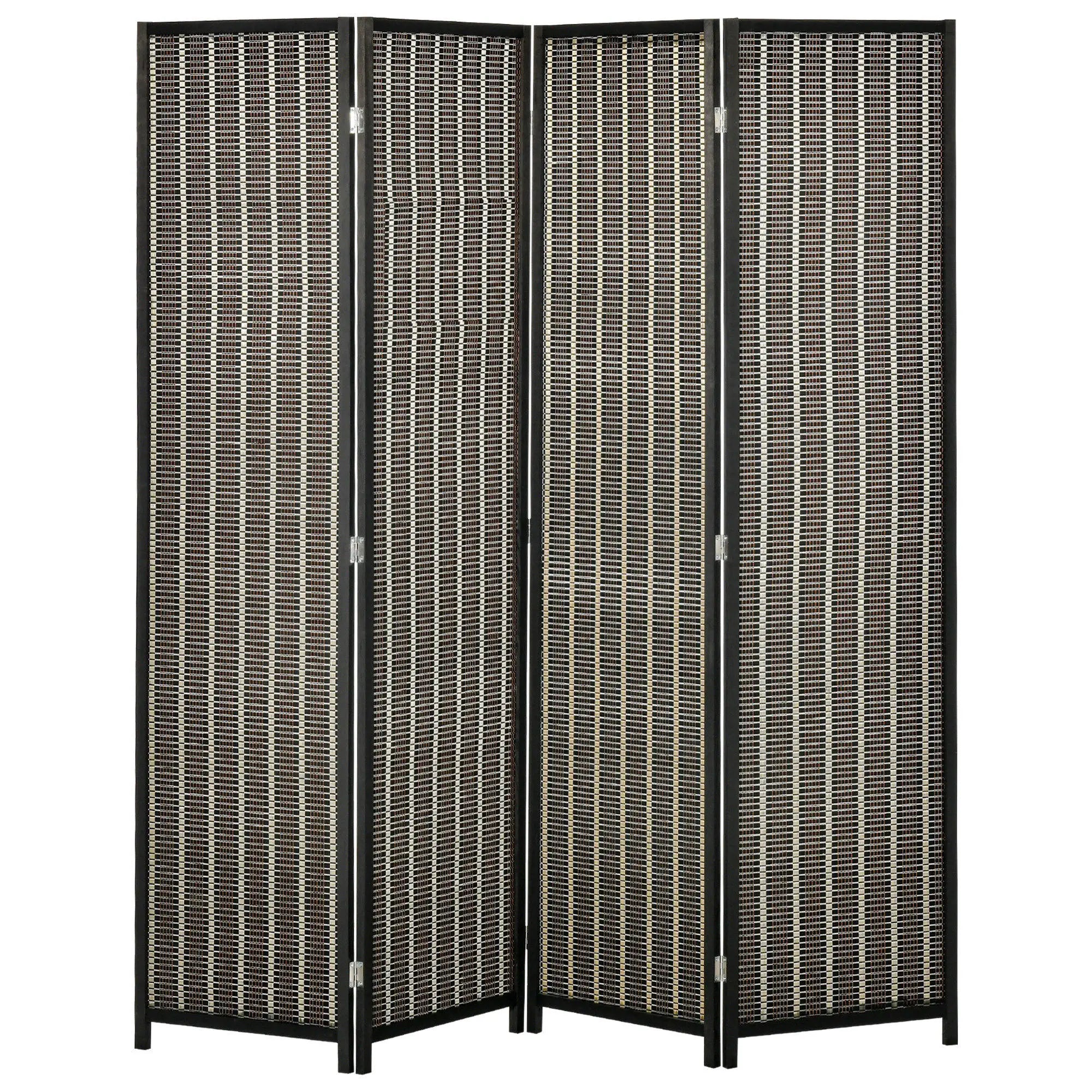 4 Panel Room Divider, 6 Ft Tall, Bamboo Hand-Woven, Brown Room Dividers Black & Brown at Gallery Canada