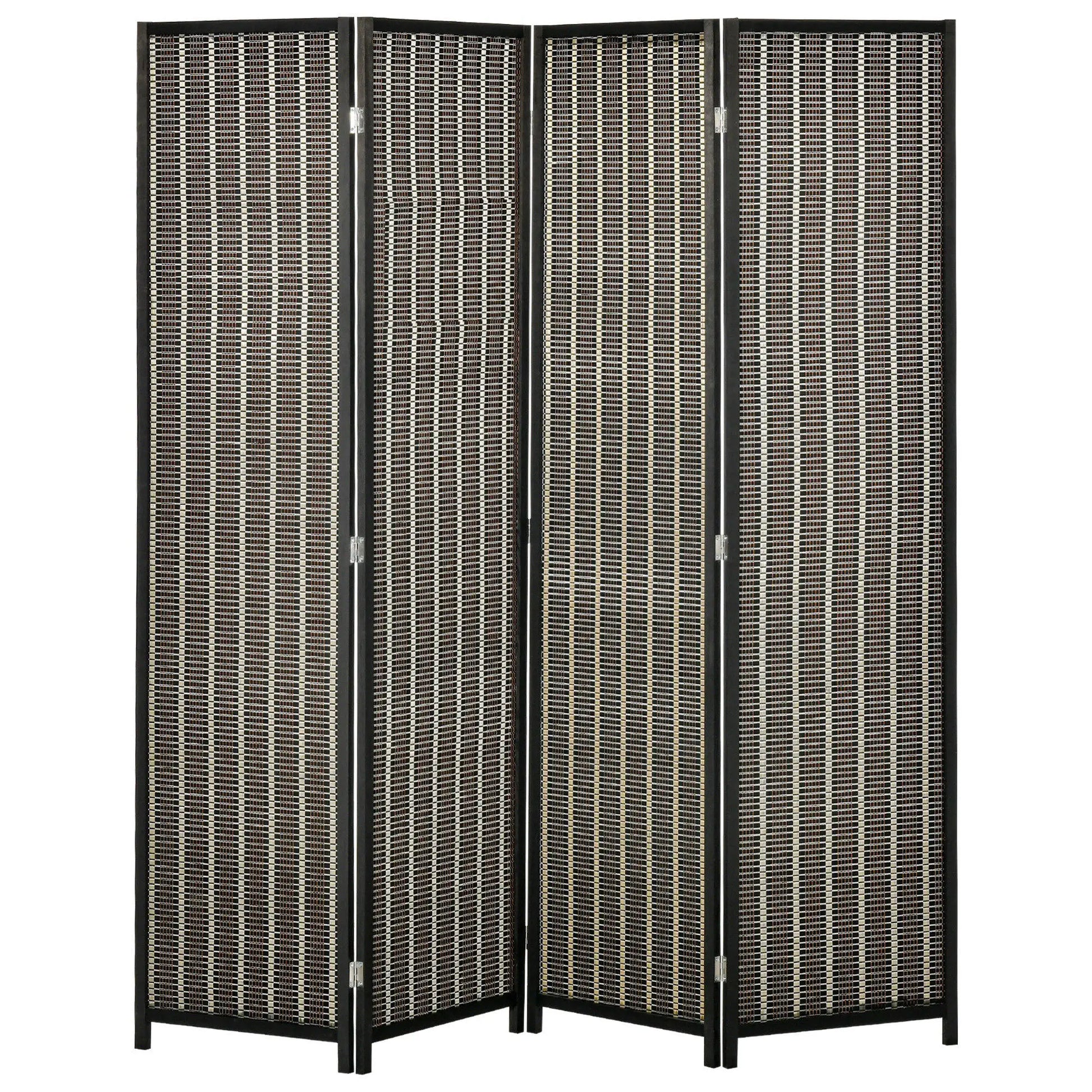 4 Panel Room Divider, 6 Ft Tall, Bamboo Hand-Woven, Brown Room Dividers Black & Brown at Gallery Canada