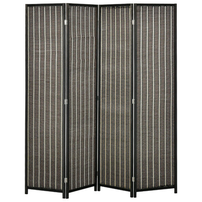 4 Panel Room Divider, 6 Ft Tall, Bamboo Hand-Woven, Brown Room Dividers Black & Brown at Gallery Canada