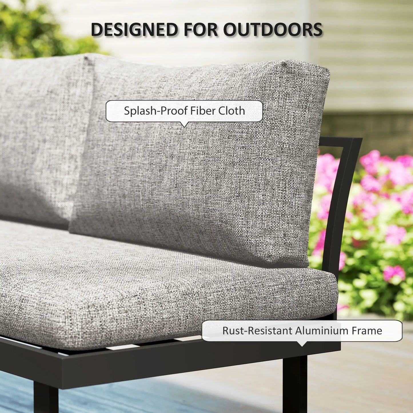 3 Piece Aluminum Corner Patio Furniture Set, Sectional Outdoor Sofa, 2 Loveseats, Wood-Plastic Coffee Table Patio Furniture Sets at Gallery Canada