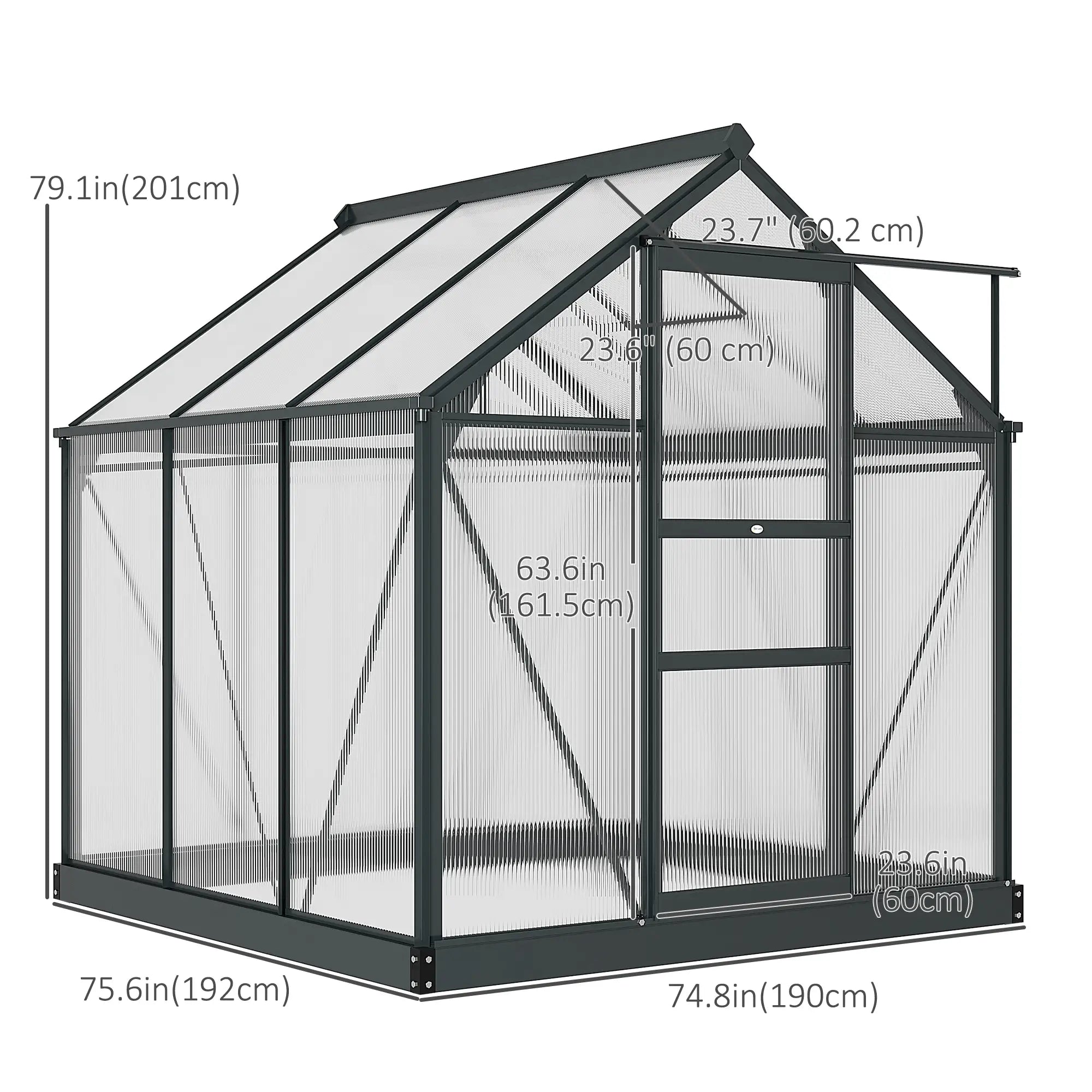 Greenhouse Kit, PC Board with Sliding Door, 6.2' x 6.3' x 6.6', Grey Walk In Greenhouses at Gallery Canada