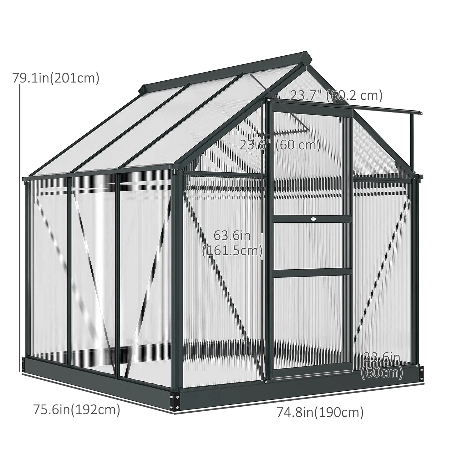 Greenhouse Kit, PC Board with Sliding Door, 6.2' x 6.3' x 6.6', Grey Walk In Greenhouses at Gallery Canada
