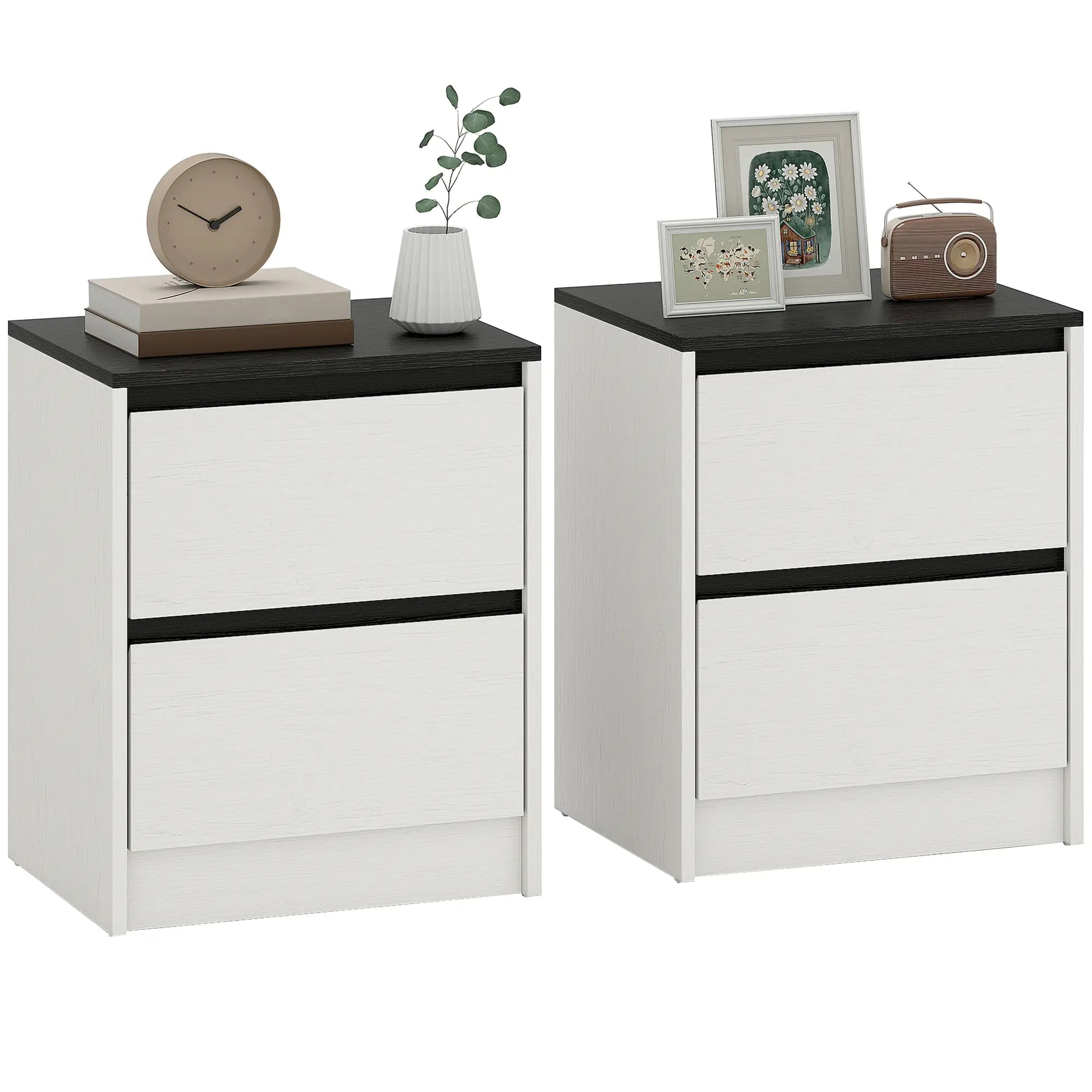 Modern Bedside Tables, Set of 2, 2 Drawers, White Bedside Tables at Gallery Canada