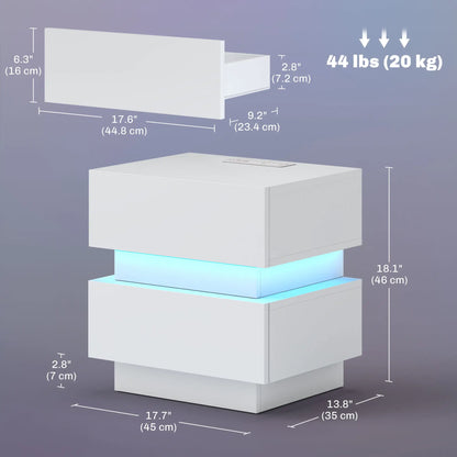 Modern Nightstand with Charging Station, LED Light, USB Ports, White Bedside Tables at Gallery Canada