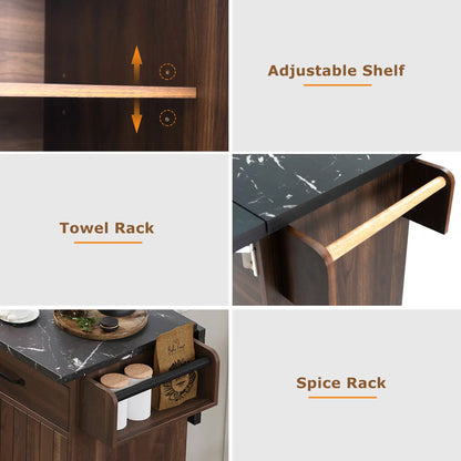 Adjustable Shelf Island, Trash Cabinet, Spice Rack, 51" L x 20" W x 35" H, Walnut Brown Kitchen Islands & Kitchen Carts at Gallery Canada